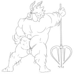 1boy 2d anothermeekone anthro anthro_male anthro_only arm_hair asgore_dreemurr ass balls bara barefoot beard black_and_white caprine facial_hair furry furry_male furry_only horn humanoid humanoid_male humanoid_only leg_hair looking_back male male_only mammal mammal_humanoid monochrome muscular muscular_male nude simple_background solo standing undertale undertale_(series) video_games weapon white_background