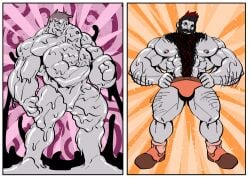 absorption beard body_hair chest_hair comic ethoras fusion gay glasses goo_creature gray_body hair happy_trail homosexual human male male/male male_only merging monster muscles muscular muscular_male non-human slime trencalos weird