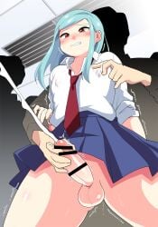 blue_hair_male censored crossdressing crossdressing_male cumming cumming_from_handjob ejaculation female female_clothes femboy feminine_faced_male feminine_male flicking_nipples girly_boy handjob light_skinned_male long_blue_hair male male_only molestation molesting nipple_play nipples_visible_through_clothing older_male_and_younger_male original original_character otokonoko penis public_humiliation public_indecency public_train public_transportation sexual_harassment student_uniform tomgirl trap