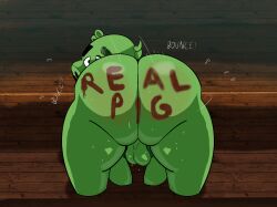 all_fours angry_birds anthro ass backsack balls beard bent_over bodily_fluids debudraws detailed_background domestic_pig exclamation_point eyebrows facial_hair genitals green_body grin grinning_at_viewer hi_res king_leonard_mudbeard looking_at_viewer looking_back male mammal motion_lines onomatopoeia overweight overweight_male paint pig_(angry_birds) porcine_tail rear_view rounded_ears rovio_entertainment saggy_balls sega shaking_butt smile snout solo sony_corporation sony_pictures sound_effects suid suine sus_(pig) sweat sweat_on_ass sweaty_butt sweaty_genitalia tail teeth text the_angry_birds_movie thick_eyebrows