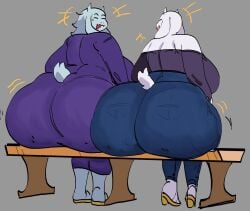 2025 2d 2d_(artwork) 2girls alternate_ass_size alternate_body_type anthro anthro_only boss_monster_(undertale) deltarune duo female female_only goat mooncheez3 sitting smile toriel undertale undertale_(series) white_body white_fur