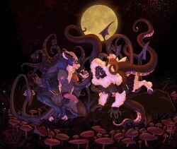 anthro balls big_balls big_breasts big_penis bovid breasts caprine claws demon duo elemental_creature fangs flabberd forest forest_background full_moon fungi_fauna fungus futanari genitals goat grass herm hooves horizontal_pupils horn hybrid inner_ear_fluff intersex looking_at_viewer mammal monster moon multi_eye multi_tail mushroom mushroom_cap nature nature_background neck_tuft night outside penis plant pseudo_hair pupils rock sharp_teeth sheep sky spikes spines star starry_sky tail teeth tentacle tentacle_hair tree tuft