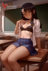 1girls 2d ai_generated areolae ass back bare_shoulders big_ass black_hair blue_eyes bra brown_eyes dark_skin dark_skinned_female day erophoenix female female_focus full_body hairclip hayase_nagatoro jewelry long_hair looking_at_viewer one-piece_tan panties patreon_username please_don't_bully_me,_nagatoro sitting skin_fang small_breasts smile solo tan tan_body tan_lines tanline thick thick_thighs uncensored underwear undressing