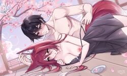 1boy 1girls anime artwork artwork_digital artwork_painting breasts commission commission_sopen digital digital_art digital_artwork digital_fanart digital_painting digitalart drawing fantasy female fluffy_tail forest_sex fox fox_ears kitsune kitsune_fox long_hair male neko oc original_character red_hair romance sake sakura samurai sex shy tagme translucent_dress windy_bell