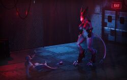 3d ballbusting black_body blood break_in castrated castration caught cbt clawed_feet clawed_fingers clawed_toes claws cock_and_ball_torture door exit exit_sign factory female fence gray_body human humanoid larger_female looking_at_another male male/female masochism masochist muscular muscular_female muscular_male pain red_eyes robbery robot robot_girl robot_humanoid sadism size_difference smaller_male tail torture