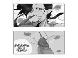 black_white blush blush elf_ears elf_female english_text hand_covering_mouth leaking_penis leaking_precum leaking_pussy lizbeth_(sweety_piou) nnn no_nut_november panting penis_against_pussy penis_rubbing_pussy sweety_piou tagme text_bubble