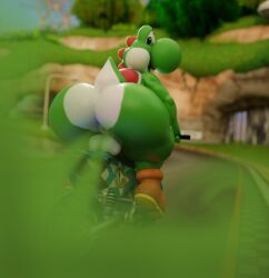 3d_(artwork) anthro anus ass balls big_butt blender_(artwork) digital_media_(artwork) fart fart_cloud fart_fetish genitals green_body huge_butt looking_back male mario_bros mario_kart motorcycle multicolored_body nintendo rear_view shell solo streetsign01 two_tone_body vehicle white_body yoshi