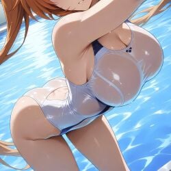 2025 ai_generated anime_style instagram meta not_porn orange_hair_female pool_background teeth_showing ten01c unknown_character wet_body wet_skin wet_swimsuit white_swimsuit