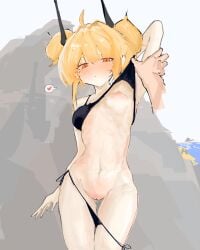 beach bikini flat_chest red_eyes request yellow_hair