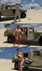 3d 3d_(artwork) assisted_exposure covering covering_breasts covering_crotch embarrassed embarrassed_nude_female enf female gun soldier stripped stripped_naked vronstudio weapon