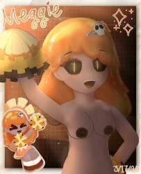 arm_up artist_signature breasts cute deviantart edited elementibox female hand_on_hip highres incredibox_mod incredibox_warm_like_fire meggie_(warm_like_fire) nipples nude nude_edit nude_female open_mouth orange_hair pom_poms sharp_teeth solo