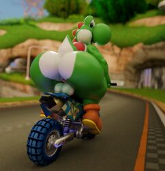 3d_(artwork) anthro anus ass balls big_butt blender_(artwork) digital_media_(artwork) genitals green_body huge_butt looking_back male mario_bros mario_kart motorcycle multicolored_body nintendo rear_view shell solo streetsign01 two_tone_body vehicle white_body yoshi