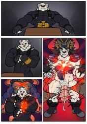 anthro artifact balls bear big_balls big_penis blue_body claws cock comic cum demon dick dragon furry fusion gay gloves glowing hair head_tuft homosexual hooves horn horse_penis male male/male male_only markings merging muscles muscular muscular_male museum neck_tuft ornament penis polar_bear pubes pubic_hair reptile scar semen spy stripes suit testicles thief transformation trencalos ursid ursine vein veiny_penis white_body wings