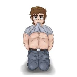 body_fur body_hair breasts brown_hair cartoon cartoony chubby chubby_male dad_bod dadbod fluffy_hair gay gay_male hair hairy kneeling male male_focus male_only muscular muscular_male nude_male pecs scott_pilgrim scott_pilgrim_takes_off sexy_body sexy_pose shirtless shirtless_male solo_male stephen_stills sweat sweatdrop tits_out