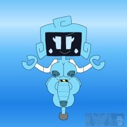 1futa 2d blue_background blue_hair fanmade_(my_singing_monsters) futa_only futanari huge_breasts huge_cock my_singing_monsters quinnklez216 quinnqwerty robot robot_girl screen_face solo solo_futa trixelle