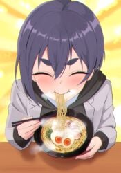 100_kanojo blush blushing eating eating_food food happy haraga_kurumi juuka_drawing kimi_no_koto_ga_dai_dai_dai_dai_daisuki_na_100-nin_no_kanojo noodles not_porn purple_hair ramen safe_for_work simple_background smile the_100_girlfriends_who_really_really_really_really_really_love_you