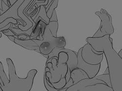 1boy 1girls absurd_res armpits arms_up belly blush breasts completely_nude completely_nude_female feet female grayscale greyscale imp_midna leg_grab looking_at_viewer lying lying_on_back male midna nipples nude nude_female penetration penis penis_in_pussy pov pussy sex shortstack smile the_legend_of_zelda theboogie thick_thighs toes tongue tongue_out twilight_princess