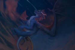 amber_eyes ambiguous_gender dragon feral grey_body grey_scales hi_res horn lin_fluffydragon membrane_(anatomy) membranous_wings mythological_creature mythological_scalie mythology scales scalie solo teeth white_horn wings