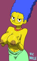 big_breasts brown_nipples marge_simpson milf mother solo the_simpsons vic_holle