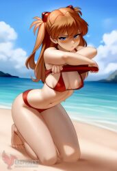 1girls 2d ai_generated areolae ass asuka_langley_sohryu back bare_shoulders beach big_ass bikini bikini_pull bikini_top blue_eyes day erophoenix female female_focus full_body long_hair looking_at_viewer neon_genesis_evangelion ocean orange_hair outdoors pale_skin pale_skinned_female patreon_username red_bikini sky small_breasts solo swimsuit thick thick_thighs uncensored