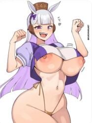 almost_nude areola big_areola big_nipples bikini_bottom boobs_bigger_than_head boobs_bigger_than_torso breasts cute cute_face female female_only gold_ship_(umamusume) gold_thong highleg_bikini highleg_panties hips horse_ears horse_girl huge_breasts kuromaruart looking_at_viewer low_res lowres massive_breasts navel nipples open_mouth pale_skin purple_eyes purple_hair pussy_line side-tie_bikini side-tie_panties thick_thighs thighs thong tiny_waist umamusume umamusume_pretty_derby underboob white_background wide_hips