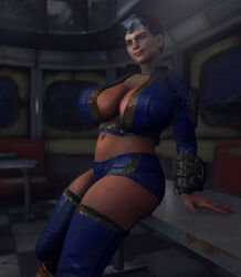 1girls 3d ass big_breasts breasts chubby cleavage clothing computer electronics fallout fallout_4 female female_only glasses huge_breasts human jumpsuit liza pip-boy short_hair sole_survivor vault_suit video_games wristwear