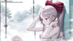 ai_female ai_generated bow bowtie bowtie_on_head color colored female hell-pantsu hi_res overlord_(maruyama) perfect_body red_eyes shalltear_bloodfallen shower showering silver_hair small_breasts steam vampire vampire_girl wet wet_body wet_hair