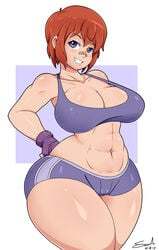 1girls 2017 abs big_breasts bra breasts cleavage clothed dated female female_only large_breasts looking_at_viewer maken-ki! mehdrawings muscles muscular muscular_female shinatsu_azuki short_shorts solo sports_bra text thick_thighs watermark wide_hips