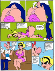 1boy 1girls aftersex ass ass_cleavage bandages big_ass big_breasts big_butt billy_(billy_and_mandy) blonde_hair blue_pants breasts buenos_dias_mandy butt_crack caglioro3666 cartoon_network closed_eyes comic cum cumming curvy dat_ass duo english female human male mandy_(billy_and_mandy) nipple_outline nude nudity panties penis pink_dress sex straight the_grim_adventures_of_billy_and_mandy translated vein