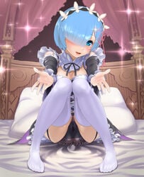 1girls breasts censored cleavage maid pierre_norano pussy re:zero_kara_hajimeru_isekai_seikatsu rem_(re:zero) thighhighs