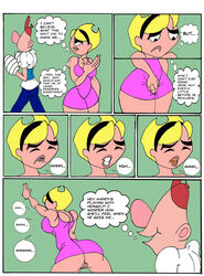 1boy 1girls ass bandages big_ass big_breasts billy_(billy_and_mandy) biting_lip breasts buenos_dias_mandy caglioro3666 cartoon_network cleavage closed_eyes comic dialogue duo english mandy_(billy_and_mandy) masturbation sideboob the_grim_adventures_of_billy_and_mandy thought_bubble translated