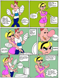 1boy 1girls ass bandages big_breasts billy_(billy_and_mandy) breasts buenos_dias_mandy caglioro3666 cartoon_network cleavage comic duo english female human male mandy_(billy_and_mandy) nude nudity penis sideboob the_grim_adventures_of_billy_and_mandy toilet translated