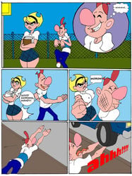 1boy 1girls 2010s 2017 4_fingers 5_panel_comic aged_up ass_slap big_breasts big_nose billy_(billy_and_mandy) black_text blonde_hair blue_bottomwear blue_pants blue_shirt blue_skirt blue_topwear breasts buenos_dias_mandy butt_slap caglioro3666 car cartoon_network comic duo english female hard_translated holding_book light-skinned_female light-skinned_male male mandy_(billy_and_mandy) meme nipple_outline older pink_nose punch red_hat red_headwear red_text screaming skirt striped_shirt striped_topwear text the_grim_adventures_of_billy_and_mandy thought_bubble translated two_tone_topwear two_tone_topwear_(blueandwhite) white_sclera white_shirt white_speech_bubble white_thought_bubble white_topwear wide_hips