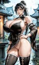 ai_generated asian_female big_breasts black_hair china_dress chinese_clothes chun_yan chun_yan_(shuumatsu_no_valkyrie) mature_female record record_of_ragnarok shuumatsu_no_valkyrie