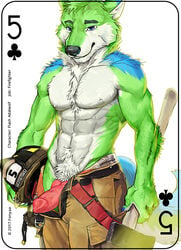 1boy 2017 abs animal_genitalia animal_penis anthro armor axe biceps canine canine_penis card clothed clothing digital_media_(artwork) erection fonyaa fur helmet holding_object male male_only mammal melee_weapon muscular muscular_male pecs penis playing_card simple_background smile solo standing topless weapon white_fur wolf