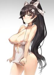 1girls ass azur_lane black_hair breasts breasts_out_of_clothes erect_nipples female female_only gao-lukchup hair_ornament hair_ribbon large_ass large_breasts nipples orange_eyes pulling_swimsuit see-through see-through_swimsuit solo swimsuit tagme takao_(azur_lane) very_long_hair white_hair_ornament white_swimsuit