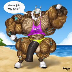 abs animal_genitalia animal_penis anthro biceps cambaru cervine earplugs equine_penis flexing hooves horsecock huge_cock hyper hyper_muscles looking_at_viewer male male_only mammal muscular nipples pecs penis regnar reindeer solo solo_male text