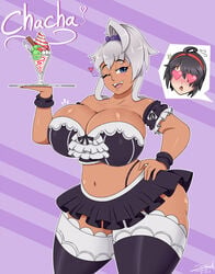 1girls akaza_chacha big_breasts breasts cleavage dark-skinned_female female female_only large_breasts looking_at_viewer maid_outfit maid_uniform maken-ki! mehdrawings skirt solo thighhighs