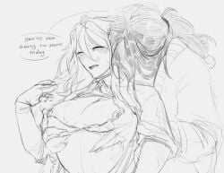 2girls biting_lip biting_own_lip blush blush_lines blushing_breasts boobs_out breasts breasts_out clawed_fingers clawed_gloves clawed_hands claws dialogue face_in_neck fan_character female_y/n gay_female hard_nipples homosexual_female long_hair long_hair_female monster monster_girl oneirocorrp original_character page_1 ponytail ponytail_female sharp_claws shirt_down sweat sweatdrop sweating sweaty sweaty_breasts teratophilia text the_freak_circus tits_out y/n yuri
