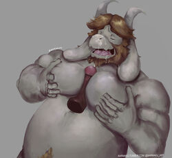 asgore_dreemurr barmaku beard belly better_version_at_source big_belly blonde_hair boss caprine closed_eyes cum cum_in_mouth cum_inside facial_hair fellatio goat hair male male_only mammal masturbation muscular nipples oral orgasm overweight pecjob penis sex slightly_chubby undertale video_games yaoi