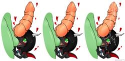 <3_eyes 2016 animal_genitalia animal_penis anthro anthro_on_anthro ball_grab ball_lick balls bebecake black_hair black_scales cum cum_in_hair cum_on_face cum_on_penis dragon erection faceless_male green_eyes green_scales hair heart horn larger_male licking looking_up macro male marxiek micro micro_on_macro multiple_versions nipples oral penis saliva scales scalie sex side_view simple_background size_difference size_play smaller_male stripes tongue tongue_out western_dragon white_background wings yaoi