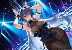 1girl ai_assisted ai_generated animal_ears arm_strap armband armlet arms_up azur_lane bangs bare_shoulders black_legwear black_leotard blue_eyes blue_hair blush breasts bunny_ears bunnysuit cleavage closed_mouth covered_navel cowboy_shot curvaceous curvy curvy_female curvy_figure eyebrows_visible_through_hair fake_animal_ears female hair_between_eyes hair_intakes huge_breasts leotard long_hair looking_at_viewer miyuai new_jersey_(azur_lane) pantyhose sidelocks skindentation smile solo standing strapless strapless_leotard symbol-shaped_pupils thick thick_ass thick_butt thick_hips thick_legs thick_thighs thighs very_long_hair voluptuous voluptuous_female wide_hips wide_thighs wrist_cuffs