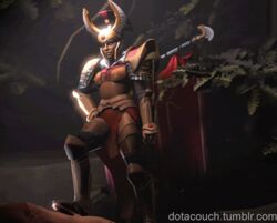 1boy 1girls animated animated_gif armor bootjob clothed_female clothed_female_nude_male dark-skinned_female dark_skin domination dota dota_2 dotacouch erection female femdom footjob gif legion_commander male malesub penis shoejob source_filmmaker standing standing_footjob tagme tresdin weapon