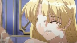 animated black_lilith blonde_hair censored cum cum_on_face cumshot facial fellatio female male sara_scorpion space_pirate_sara straight uchuu_kaizoku_sara unseen_male_face