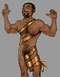 1boy abs apollo_wolf arm_hair armpit_hair artist_request barely_clothed big_muscles big_penis big_thighs black_hair body_hair bulge chest_hair cock cocky cocky_smile dick facial_hair foreskin glasses goatee gold_(metal) hairy_chest hairy_legs hairy_male human humanoid humanoid_genitalia humanoid_penis intact leg_hair male male_nipples male_only male_pubic_hair monster_high monster_high_g3 mostly_nude_male muscles muscular_male mustache partially_retracted_foreskin pecs penis pubic_hair_peek ribbon semi-erect solo soul_patch uncut veiny_penis visible_penis visible_penis_shape