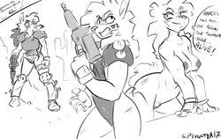 armor bandit better_version_at_source breasts fallout female gun hyena mad_max mammal nude post-apocalyptic pussy raider ranged_weapon simple_background sketch spinater video_games weapon