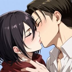 1boy 1girls ai_generated attack_on_titan couple female intimate levi_ackerman male mikasa_ackerman shingeki_no_kyojin