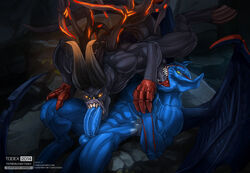 69 balls big_penis blue_skin demon doom_(dota_2) dota_2 gay glowing_eyes horns monster night_stalker penis tail todex wings