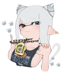 1girls :3 bangs basketball_jersey blunt_bangs breasts cleavage inkling inkling_girl jersey large_breasts long_hair looking_at_viewer nintendo pointy_ears simple_background sino_(o_x_x_o) smug smug_face solo solo_female solo_focus splatoon tamagotchi tamagotchi_(toy) tentacle tentacle_hair upper_body white_background white_hair