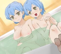 2girls bath bathing bathing_together cardfight!!_vanguard gillian_chen naked no_sex oda_koziki sharlene_chen smile submerged twins